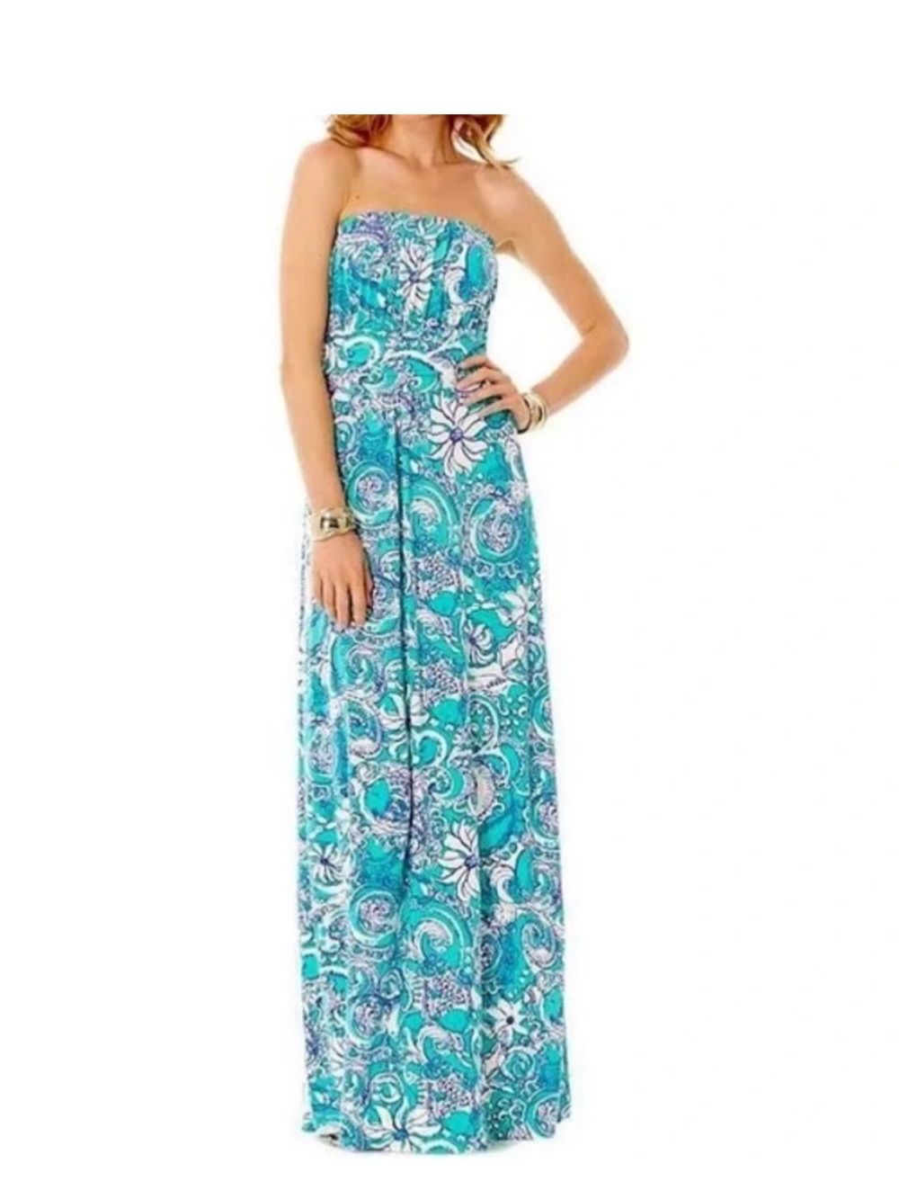 Lilly Pulitzer Holbrook Strapless Maxi Dress Montauk Seafoam Green Size XS
